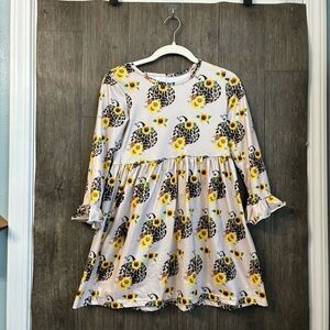 Girls Sunflower Leopard Pumpkin Print Long Sleeve Dress Size 7–8